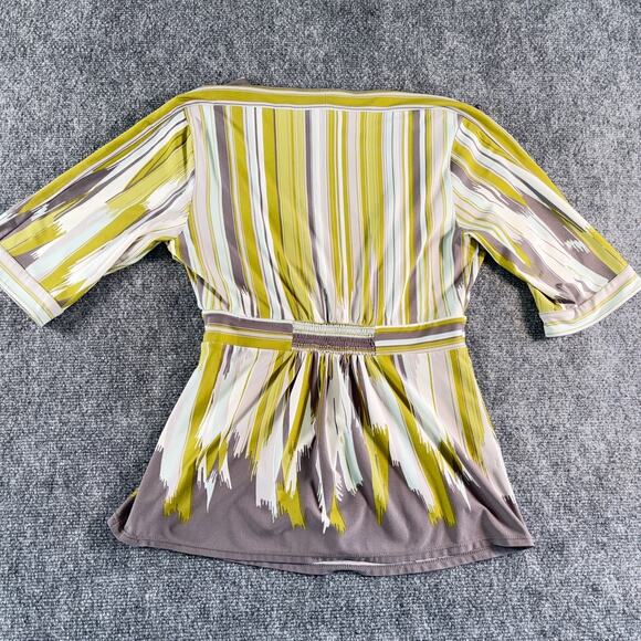 BCBG Maxazria Brushstroke Striped Faux-Wrap Top Green Blue Gray White Size S - Picture 2 of 10